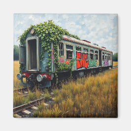 Íman Trem de trem abandonado coberto de hera e grafite