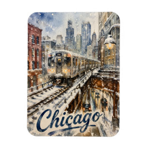 Íman Trem El de Chicago na Neve de Inverno