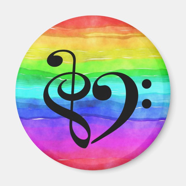 Íman Tremor Clef Bass Clef Heart Rainbow Watercolor (Frente)