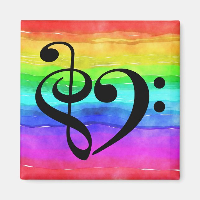 Íman Tremor Clef Bass Clef Musical Heart Rainbow Stripe (Frente)