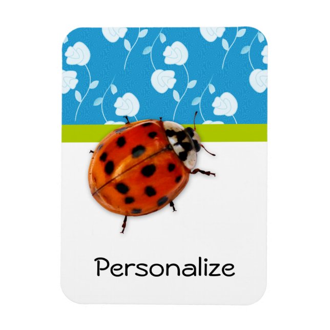 Íman Trendy Blue Floral Ladybug Com Nome (Vertical)