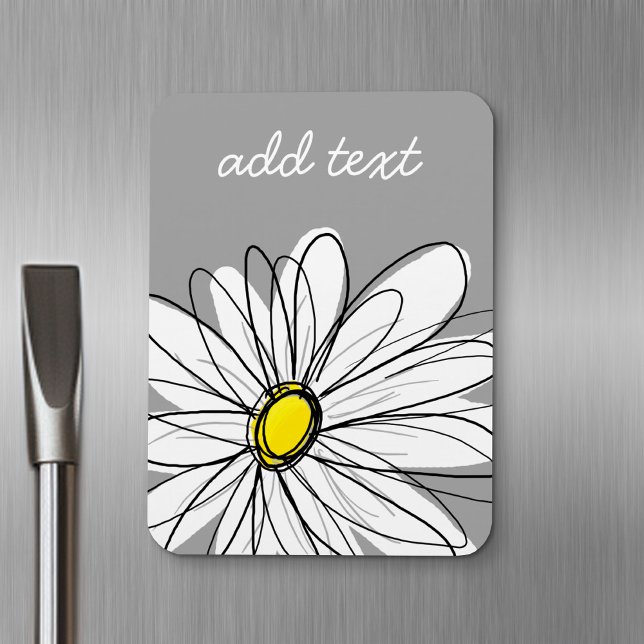 Íman Trendy Daisy com cinza e amarelo (Personalized fridge magnet - add custom text)
