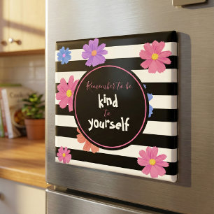 Íman Trendy Floral Black & White Stripes Inspiracional