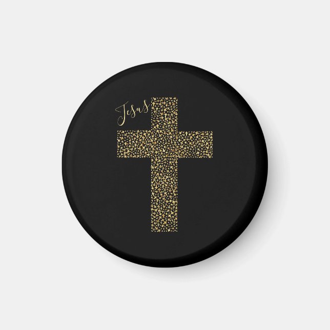 Íman Trendy Jesus Dourado Cross Black (Frente)