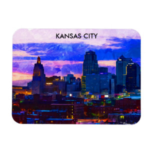 Íman Trendy Kansas City Skyline Viagem Watercolor