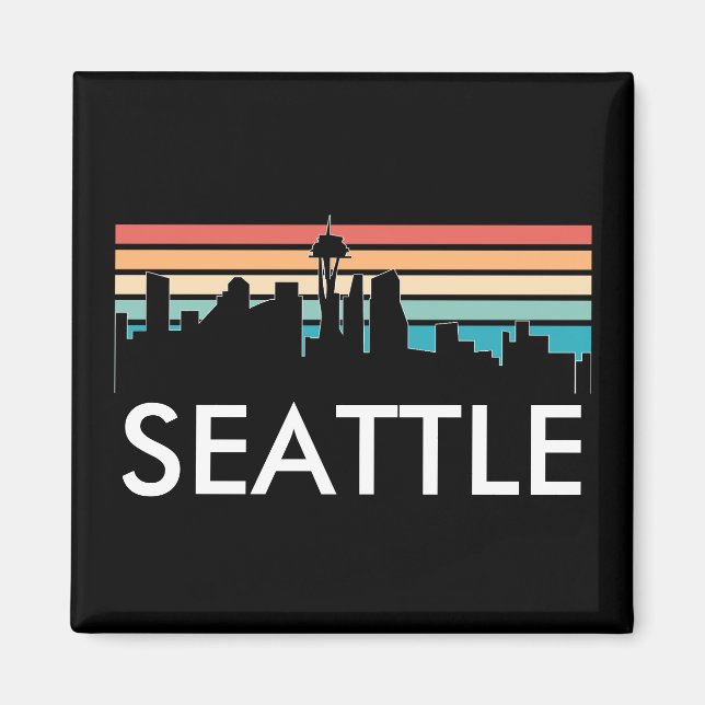 Íman Trendy Seattle Washington Retro Sunset Skyline (Frente)