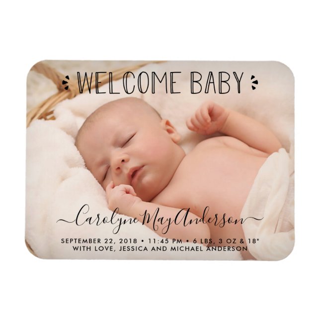 Íman Trendy Typografia Foto "Welcome Baby" Anúncio (Horizontal)