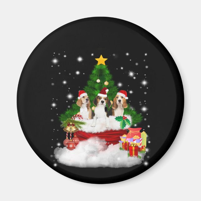 Íman Três Beagles Papai Noel com Árvore de Natal (Frente)