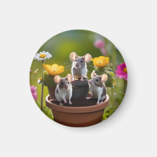 Íman Três Camundongos Em Potes Flores,