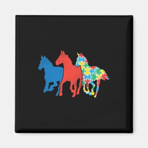 Íman Três Cavalos Quebra-cabeça Vermelho Azul Autismo C