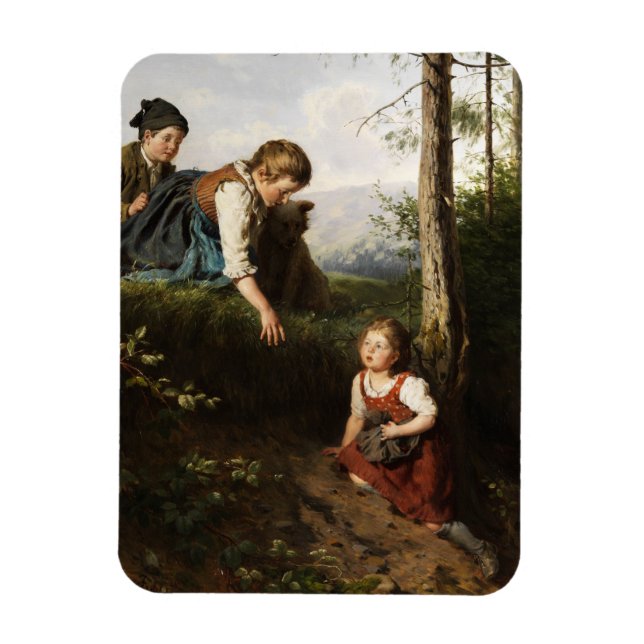 Íman Três Crianças Escolhendo Cerejas Selvagens na Flor (Vertical)