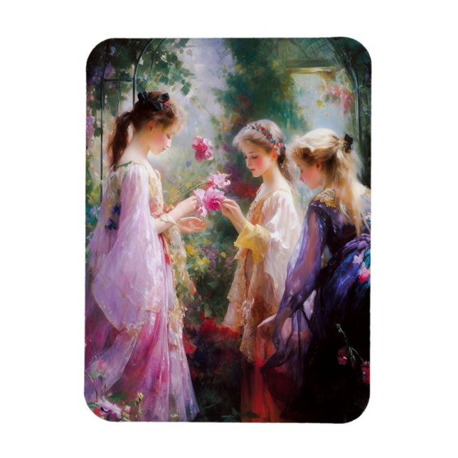 Íman Três garotas brincando num jardim (Vertical)