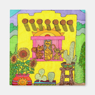 Íman Três gatos em uma casa de Adobe amarela