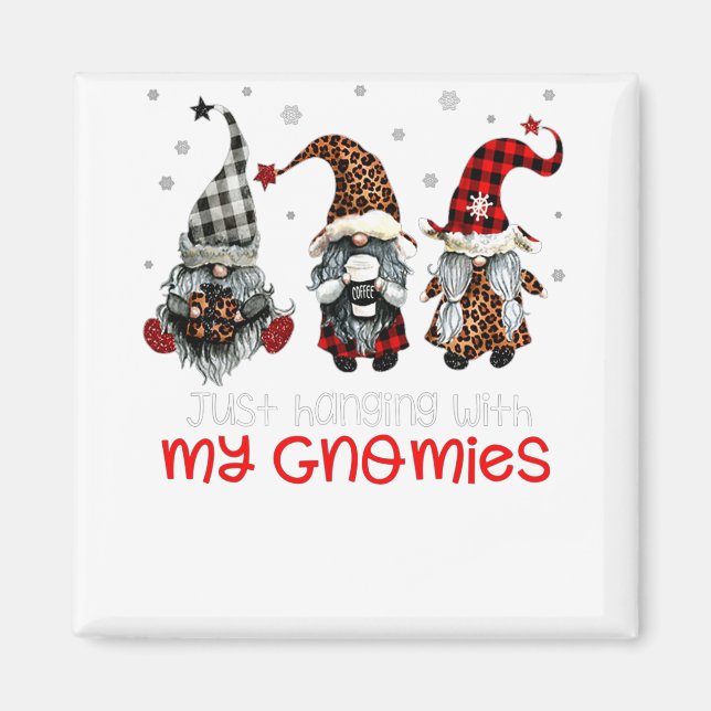 Íman Três Gnomos De Natal Vermelho Saindo Com Meu (Frente)
