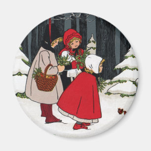 Íman Três meninas com natal vintage do visco