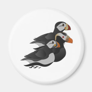 Íman Três Puffins Adoravelmente Amáveis Nadando Cartoon