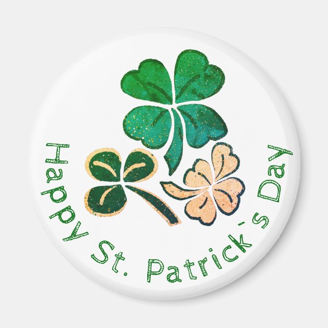 Íman Trevo de Shamrock Sortudo Feliz dia de São Patríci (Frente)