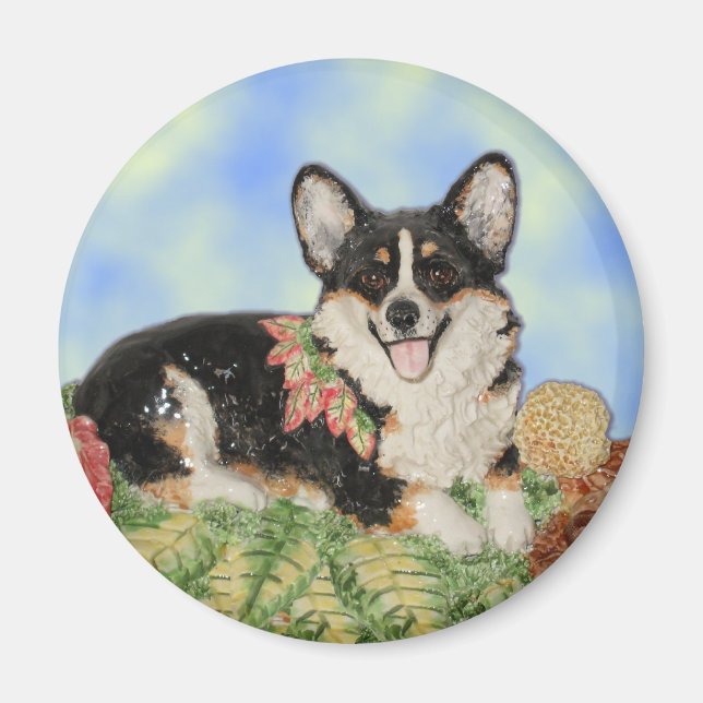 Íman Tri-Corgi em Folhagem de outono - Magneta Corgi (Frente)