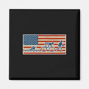 Íman Triathlon Run Triathlete Biathlon Usa Flag Sports