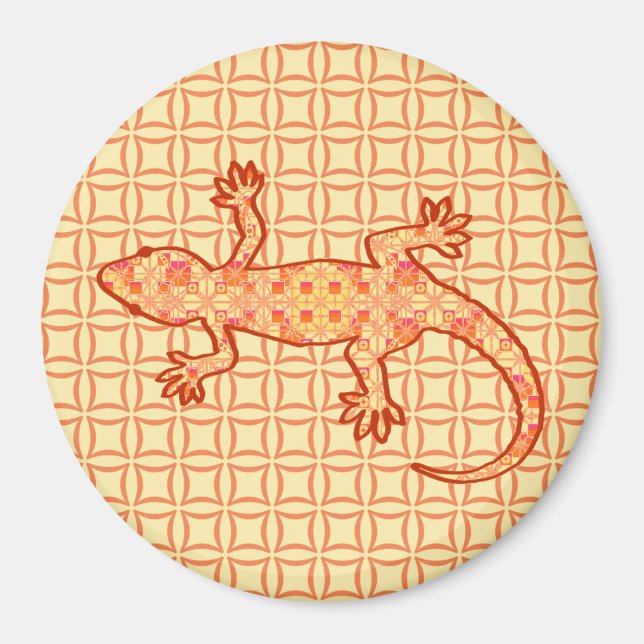 Íman Tribal batik Gecko - coral e laranja claro (Frente)