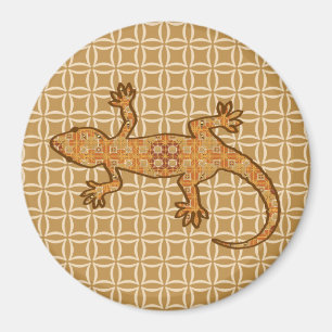 Íman Tribal batik Gecko - ferrugem, âmbar e bronzeada