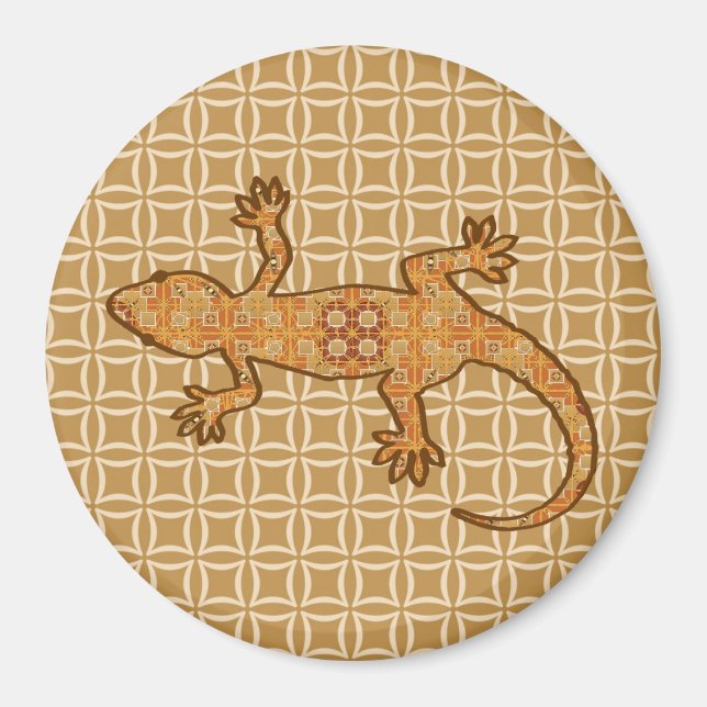Íman Tribal batik Gecko - ferrugem, âmbar e bronzeada (Frente)