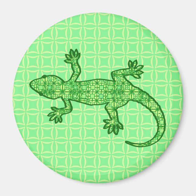 Íman Tribal batik Gecko - limão e esmeralda verde (Frente)