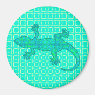 Íman Tribal batik Gecko - turquesa / pavão