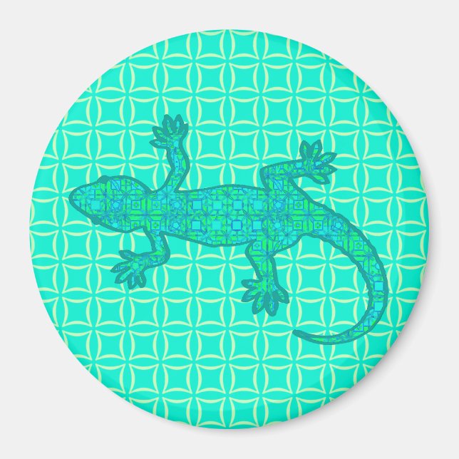 Íman Tribal batik Gecko - turquesa / pavão (Frente)