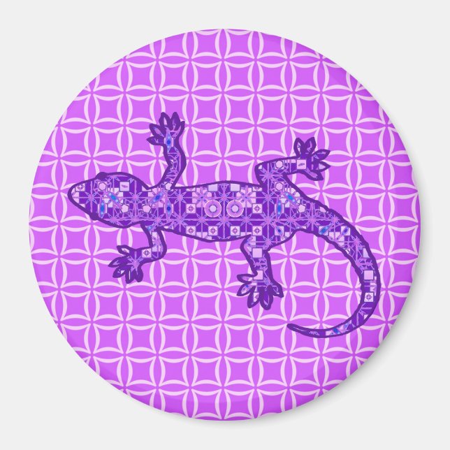 Íman Tribal batik Gecko - violeta e ametista roxo (Frente)