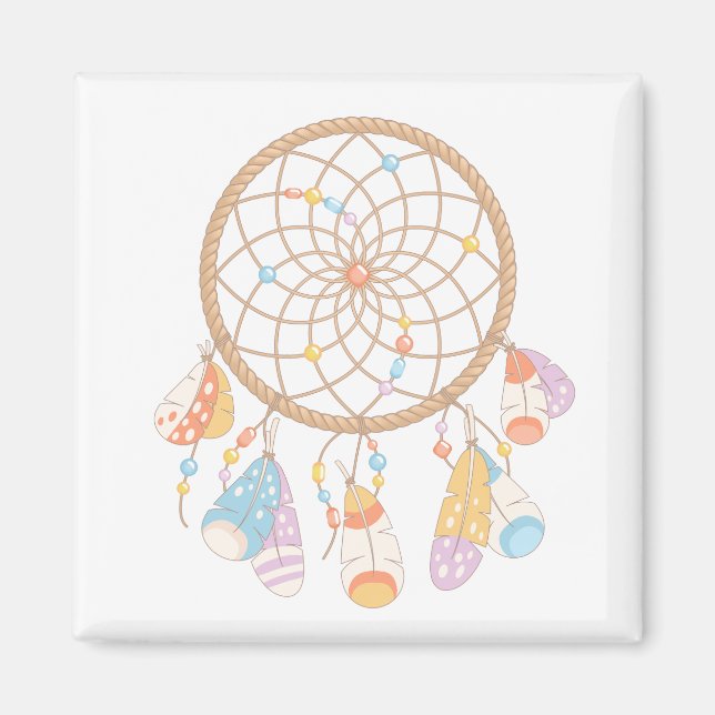 Íman Tribal Boho Dreamcatcher em Branco (Frente)