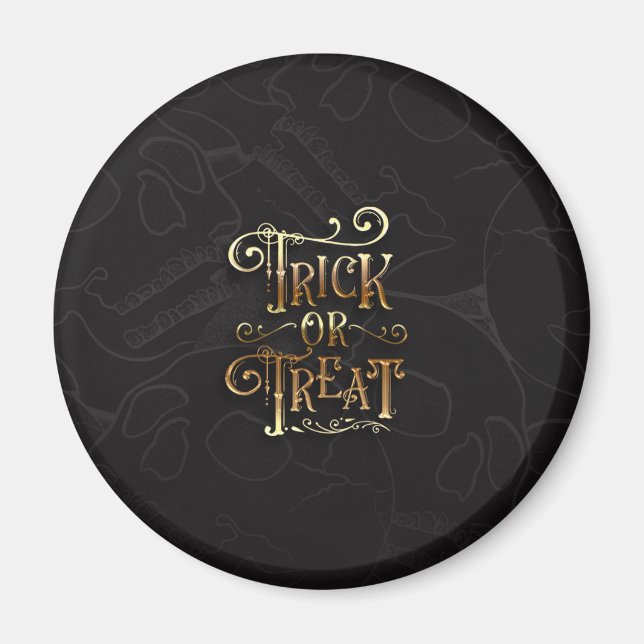 Íman Trick or Treat Caveiras Preto & Dourado Halloween (Frente)