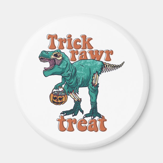 Íman Trick Rawr Treat Zombie T Rex Halloween Dinossaur (Frente)