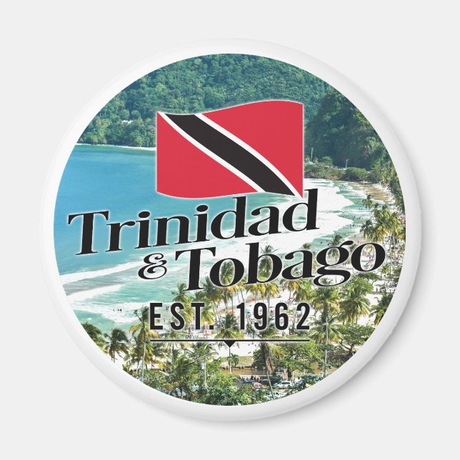 Íman "Trinidad e Tobago Est. Praia de 1962" com Bandeir (Frente)