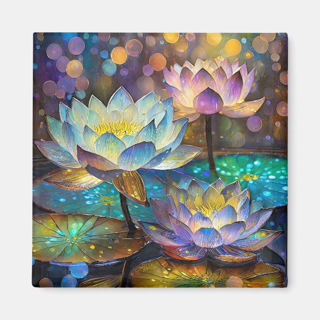 Íman Trio de Flores de Lótus Brilhantes (Frente)