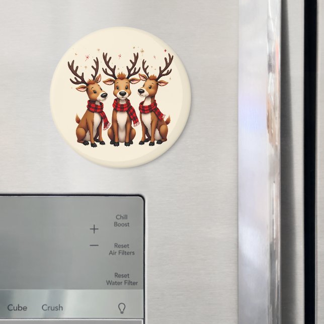 Íman Trio de Rena Santa Fofos com Cachecóis Xadrez (In Situ (Fridge))