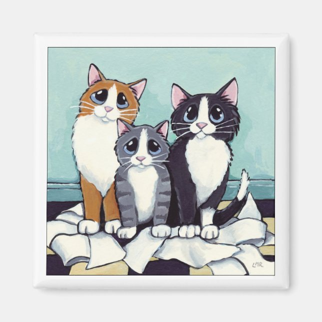 Íman Trio de Suspeitos Prováveis | Magneta de Cat Art (Frente)
