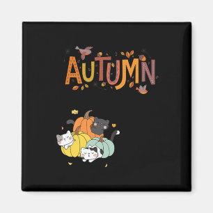 Íman Trio Gatos De Pumpkin Bonitos Olá Queda Autumn Eng