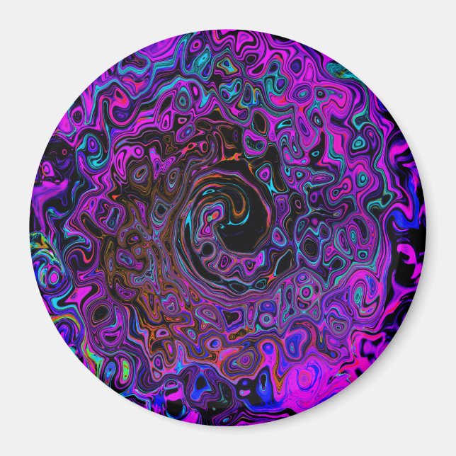 Íman Trippy Black and Magenta Retro Liquid Swirl (Frente)