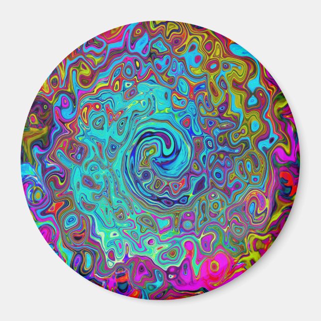 Íman Trippy Sky Blue Abstrato Retro Liquid Swirl (Frente)