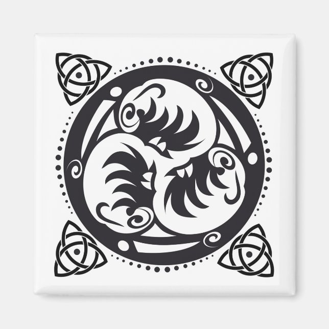 Íman Triskelion Celtic Knot Mandala Design Black (Frente)