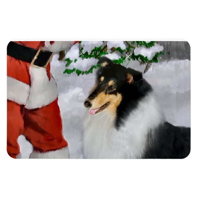 Íman Triz Collie Bruta Com Papais noeis De Natal (Horizontal)