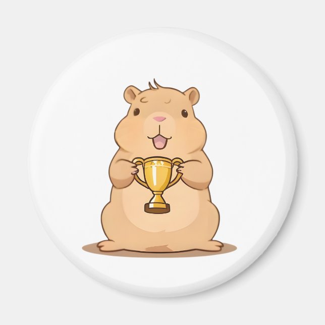 Íman Troféu de Capivara Fofa Ganhadora Desenho Kawaii (Frente)