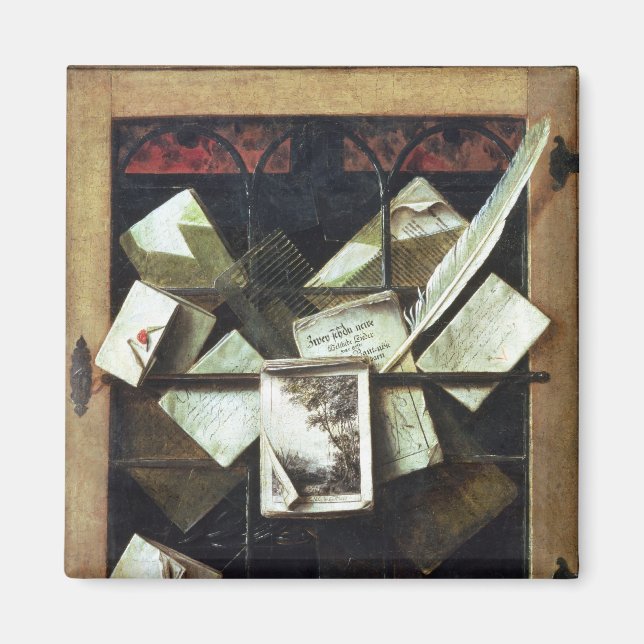 Íman Trompe l'oeil com cartas e cadernos, 1665 (Frente)