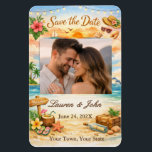 Íman Tropical Bliss Photo Save Date Wedding Magnet<br><div class="desc">Tropical Bliss invites couples to announce their special day with a burst of island charm. This customizable template features “Save the Date” elegantly scripted at the top, a large central photo space for showcasing the couple’s favorite moment, and ample room below for personalized wording. The design is infused with lush...</div>