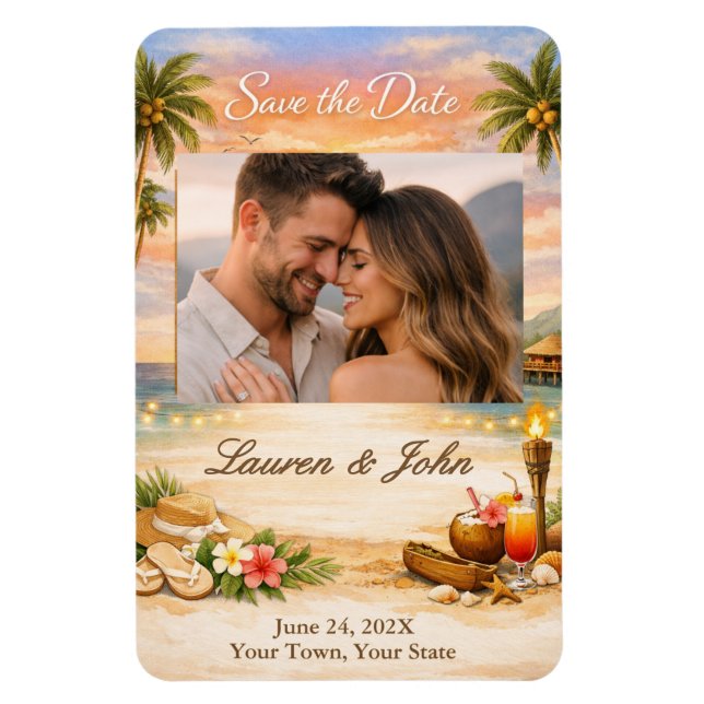 Íman Tropical Breeze Photo Save The Date Wedding Magnet (Vertical)