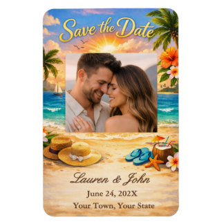 Íman Tropical Eternity Photo Save Date Wedding Magnet