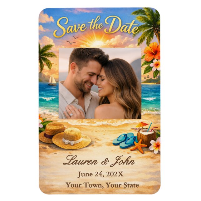 Íman Tropical Eternity Photo Save Date Wedding Magnet (Vertical)
