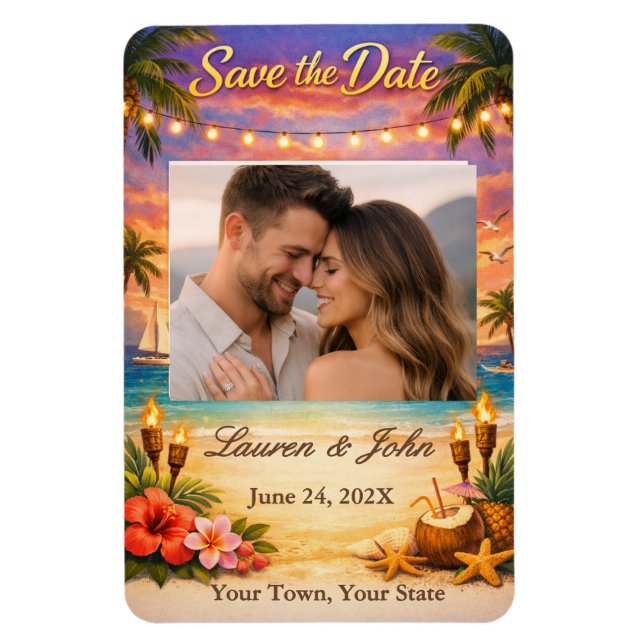 Íman Tropical Harmony Photo Save Date Wedding Magnet (Vertical)