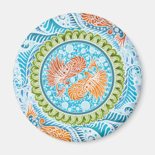 Íman Tropical Koi Mandala Arte Zen do Oceano Vibrante